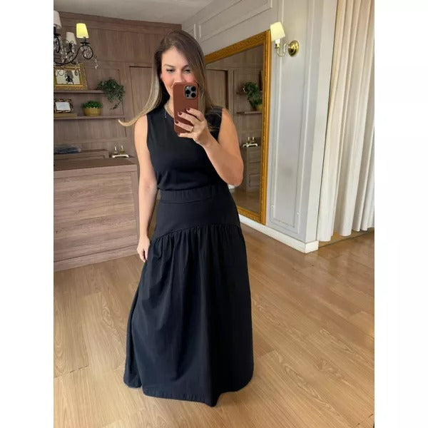 CONJUNTO REGATA E SAIA MALHA DE ALGODÃO CAMILA