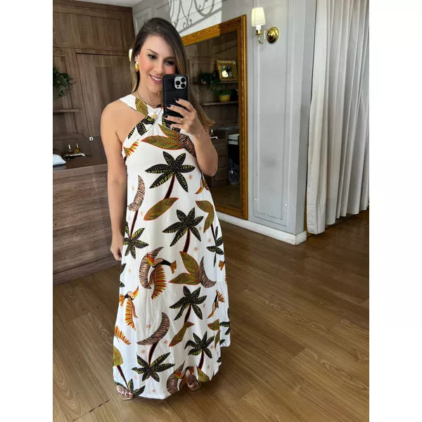 VESTIDO VISCOLINHO ESTAMPADO LONGO